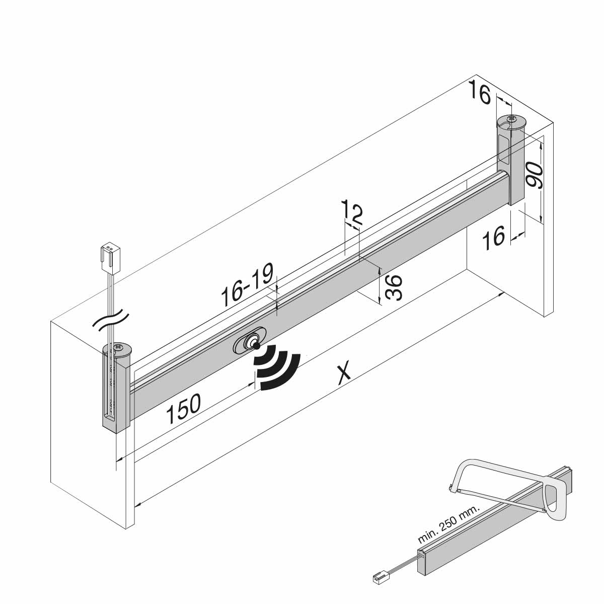 medidas de ocupacion barra armario led