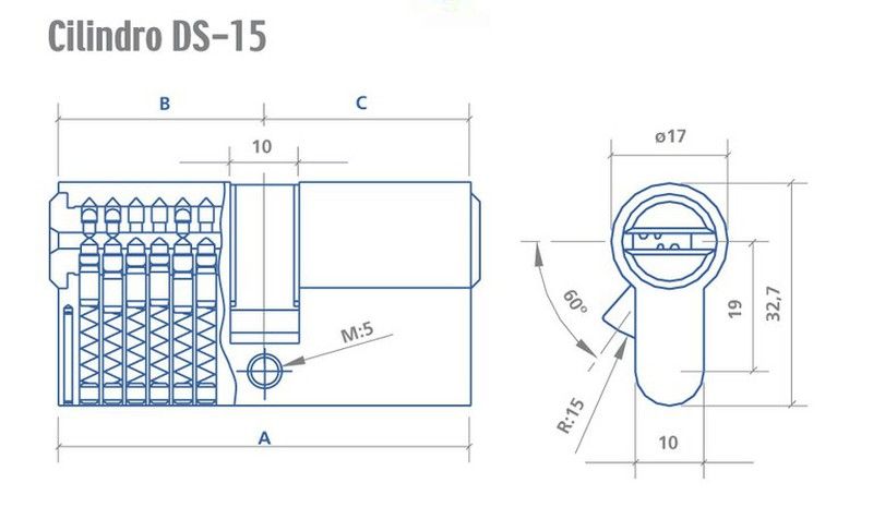 Cilindro con llave de puntos DS15 Ezcurra CC1015 2