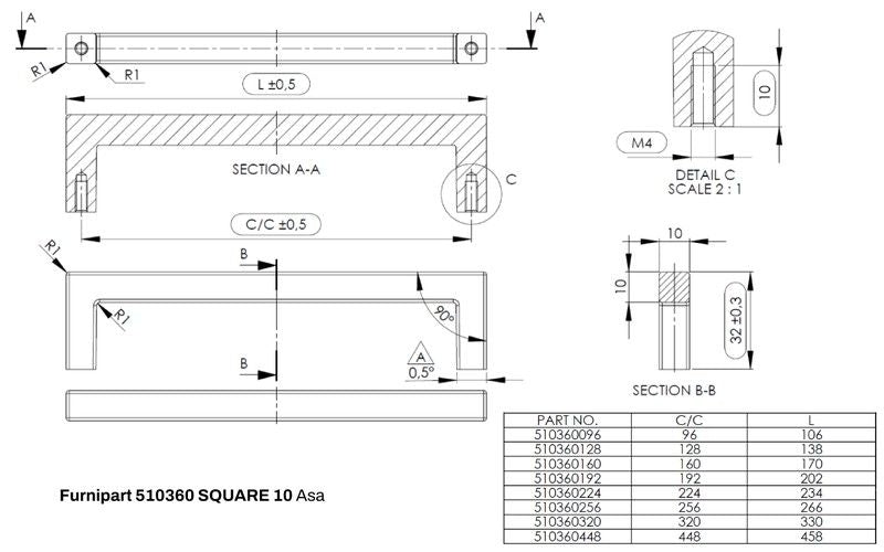Tirador Square 10 510360 Furnipart A0840 3